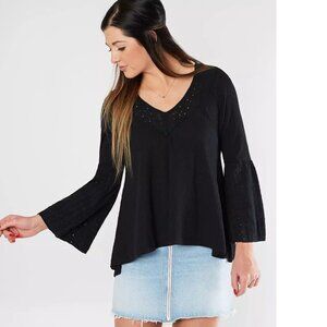 Free People Parisian Nights Blouse Top Black Small